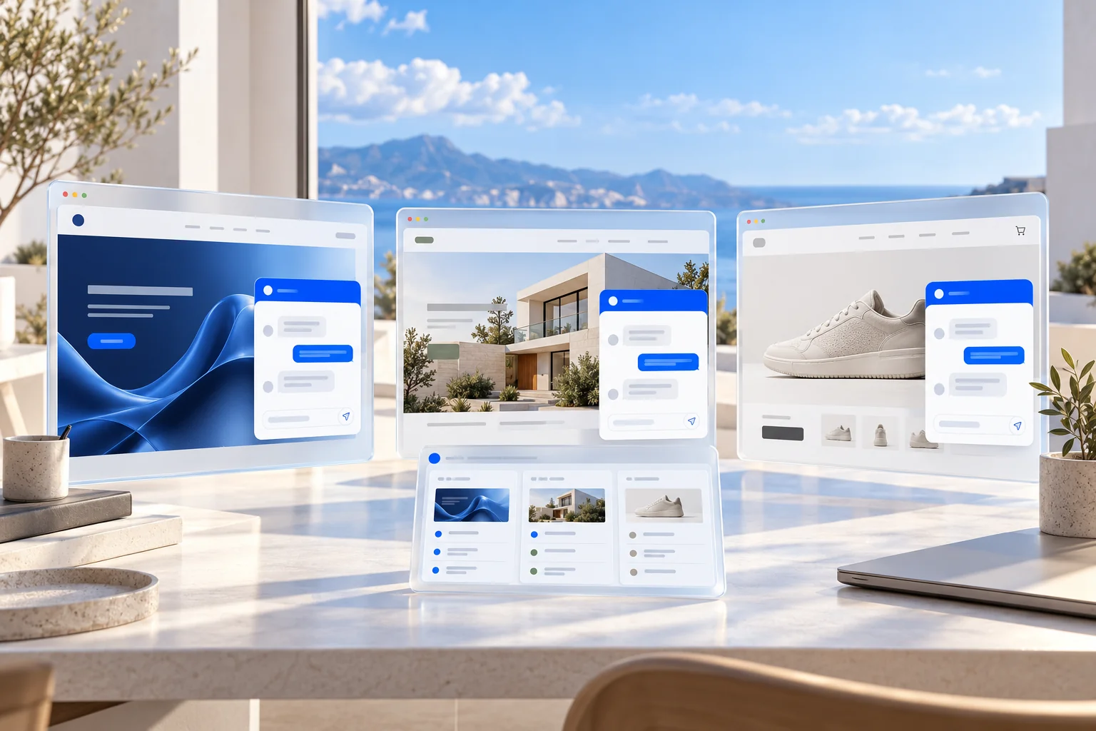 Separate software, home services, and shop websites with their own AI chat assistants